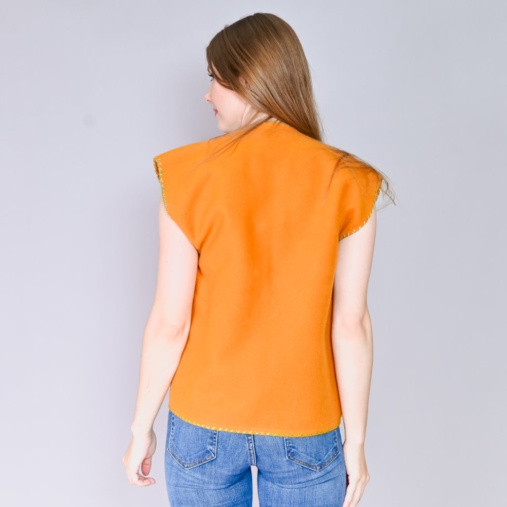 VINTAGE Embroidered Floral Pumpkin Color Felt Vest - Picture 4 of 12